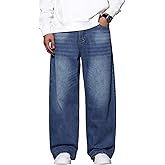QGRSWBC Men's Wide Leg Jeans Baggy Denim Pants Loose Fit Hip Hop Trousers Skater Jeans Y2k Clothes