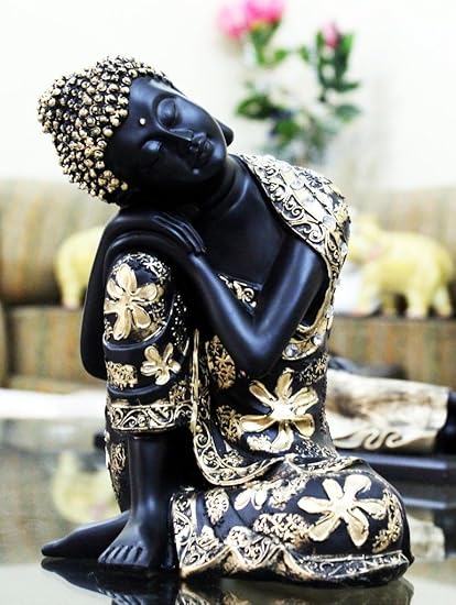 CraftJunction Black Golden Thinking Lord Buddha Showpiece(10*6*5 Inches)