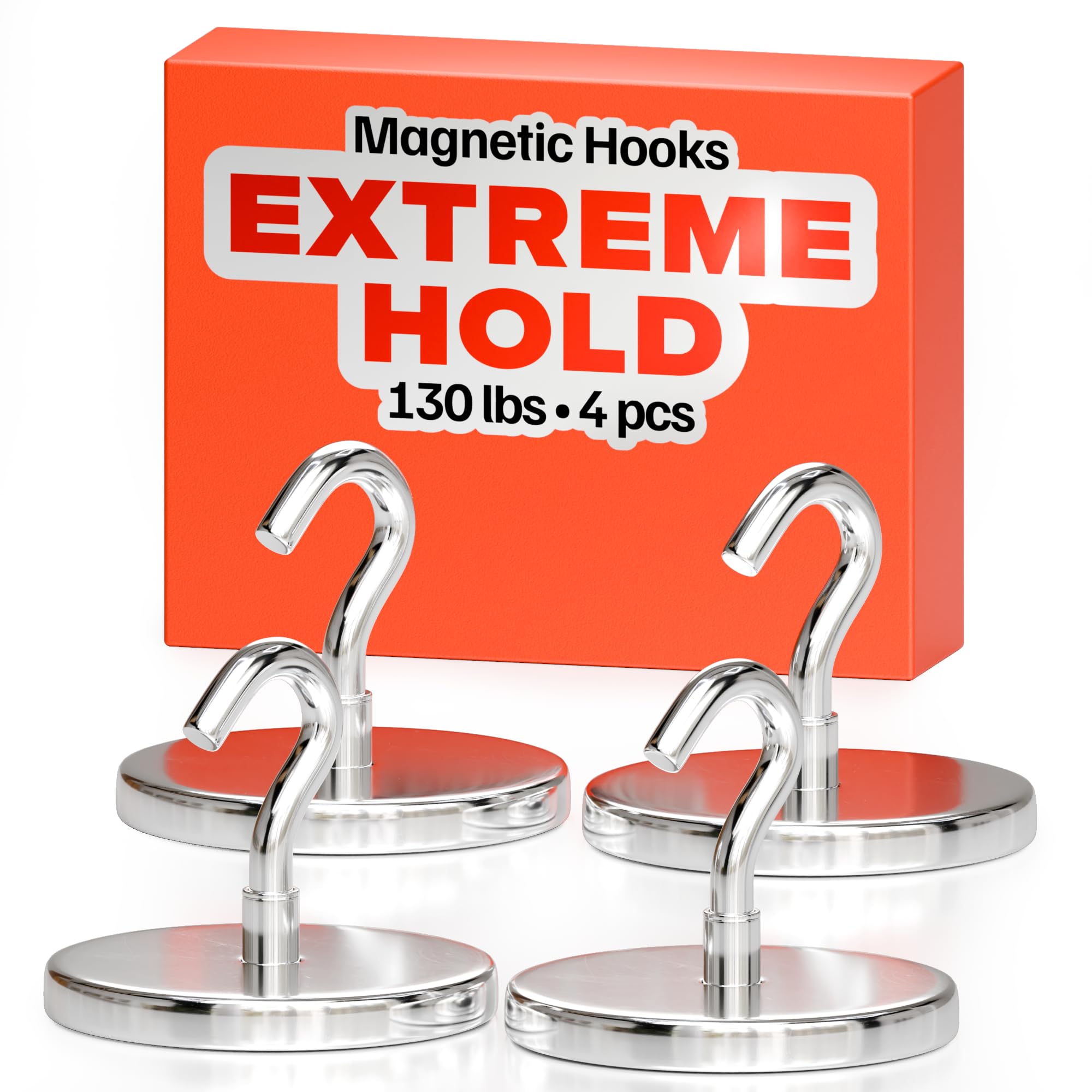 Photo 1 of Magnetic Hooks 130 LBS (Pack of 4 Silver) - Heavy Duty Neodymium Hooks for Outdoor & Backyard Use - Strong Rare Earth Magnets for Cruise Cabins - Magnetic Hooks for Kitchen & Refrigerators