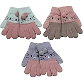 RARITYUS 2 or 3 Pairs Kids Cute Cat Warm Gloves Winter Knitted Mittens for Boys Girls Toddler 0-15 Years old