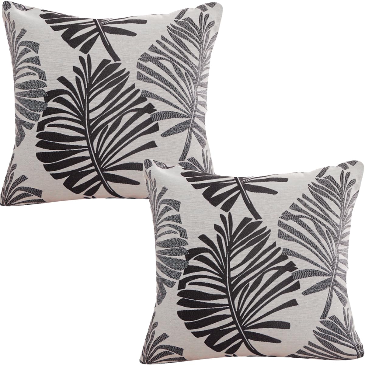 Tennove Cushion Covers 55x55cm Cotton Linen & Velvet Soft Throw Pillow Covers Set of 2 Decorative Tropic Leaf Pattern Square Cushion Cases Pillowcases for Couch Sofa Home Décor, Black