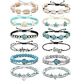 Tornito 12Pcs Shell Turtle Ankle Bracelets Handmade Seashell Bead Starfish Cowrie Dolphin Adjustable Layered Anklets for Women Boho Hawaii Summer Beach Foot Jewelry