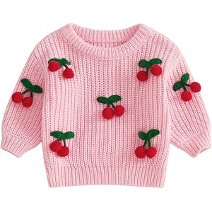 Afunbaby Baby Girl Sweater Toddler Sweet 3D Cherry Sweatshirt | Infant Pullover Knitwear Toddler Fall Clothes Newborn Girl Sw