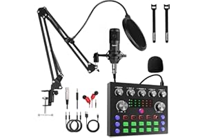 SQUAROCK Podcast Equipment Bundle,Audio Interface with DJ Mixer and Studio Broadcast Microphone, Perfect for Recording,Live Streaming,Gaming,Compatible with PC,Smartphone,Play Station