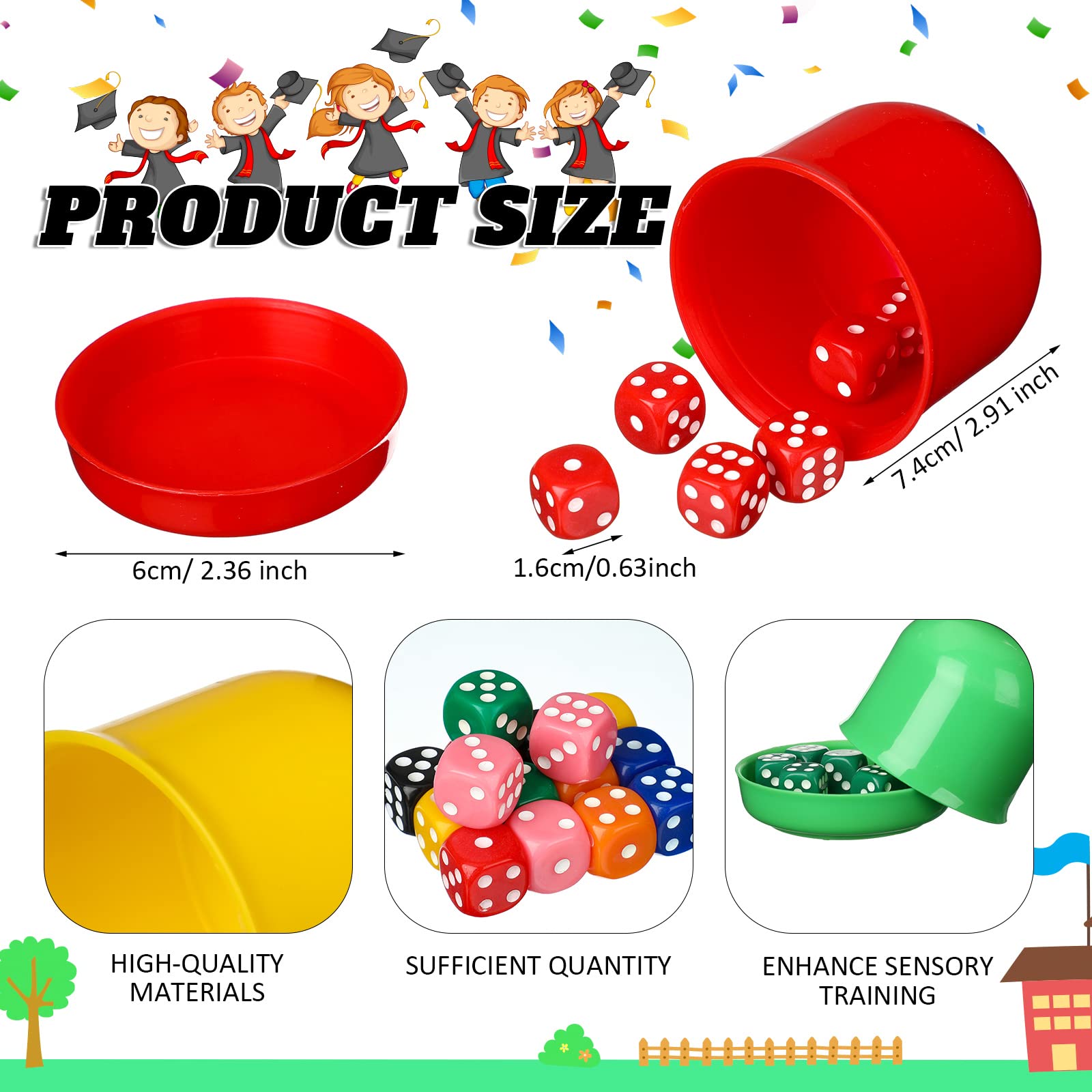 Lenwen 80 Pcs 6 Sided Dice Set and 8 Pcs Dice Cup with Lid and Tray, 16mm Colored Dice Games for Adults Kids, Bulk Dice Stacking Set with Cup, Plastic Dice Shaker Cups for Board Games Math Classroom