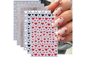 KZBTRBT 6PCS Heart Nail Stickers -Valentine's Day Nail Art Supplies Love Heart Nail Decals 3D Self Adhesive Heart Nail Art Sticker Heart Love Black Red White Gold Design DIY Valentine Manicure Decor for Women