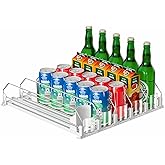 KUUKIKV Upgraded Drink Organizer for Fridge, Space-Saving Fridge Drink Organizer, Automatic Pusher Glide and Adjustable Width Drink Dispenser for Fridge - Holds Up to 25 Cans (5 Rows White)