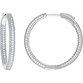 Sterling Silver Womens Cubic Zirconia 3mm Hoop Earrings
