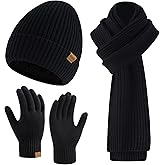 Miorpex Mens Winter Beanie Hat Touchscreen Gloves Long Scarf 3 Set with Warm Fleece Lined Knit Cap Scarves for Men Women