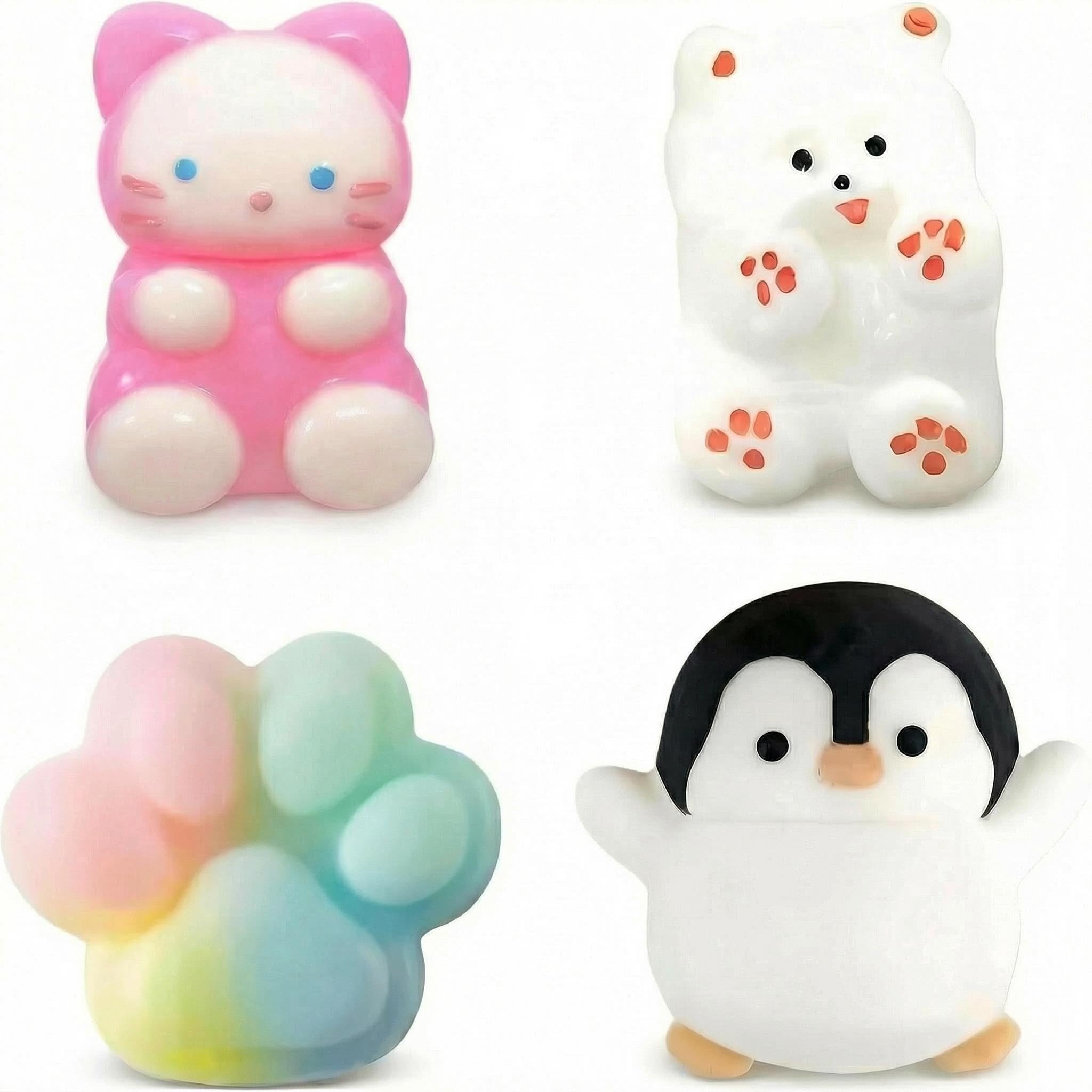 4PCS Taba Squishy Kit,Maslasee Cute Penguin Cat Puppy Cat Paw Squishy Toys, Sensory Squishy Fidget Toys for Stress Relief, Fun Novelty Gifts for Adults with Tabba Squishy