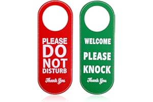2pcs Please Do Not Disturb Signs, Double-Sided Leather Green and Red Welcome Knock Signs Reversible Door Hanger for Office Ho