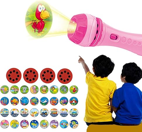 Amazon Co Jp ミニプロジェクション懐中電灯 おもちゃの夜の写真画像ライト 子供用プロジェクター照明ストーリートーチライト 動物トーチランプ教育学習就寝時のナイトライト ピンク ホーム キッチン