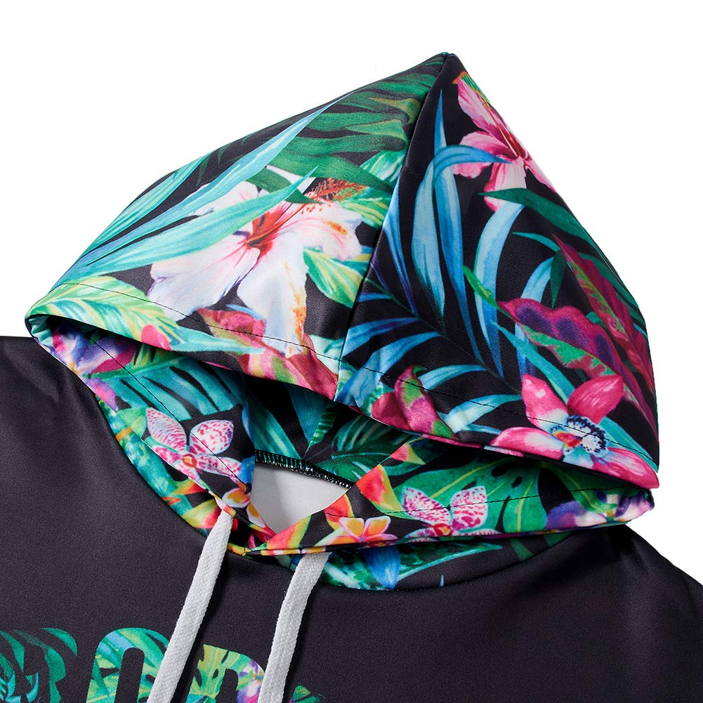 TUONROAD 3D Long Sleeve Hoodies Tshirt Tropical Number Pattern Floral Leaves Blossom Drawstring Hooded Pullover for Men Women Guys Athletic Volleyball Basketball Sweatshirts with Big Pocket