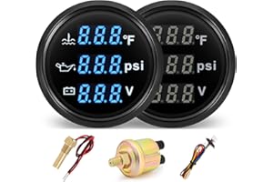 MH Triple Gauge Set - Water Temp (104°F-248°F), Oil Pressure (0-145PSI), Voltmeter (9-32V), Blue Backlight AUTO Gauge with Se