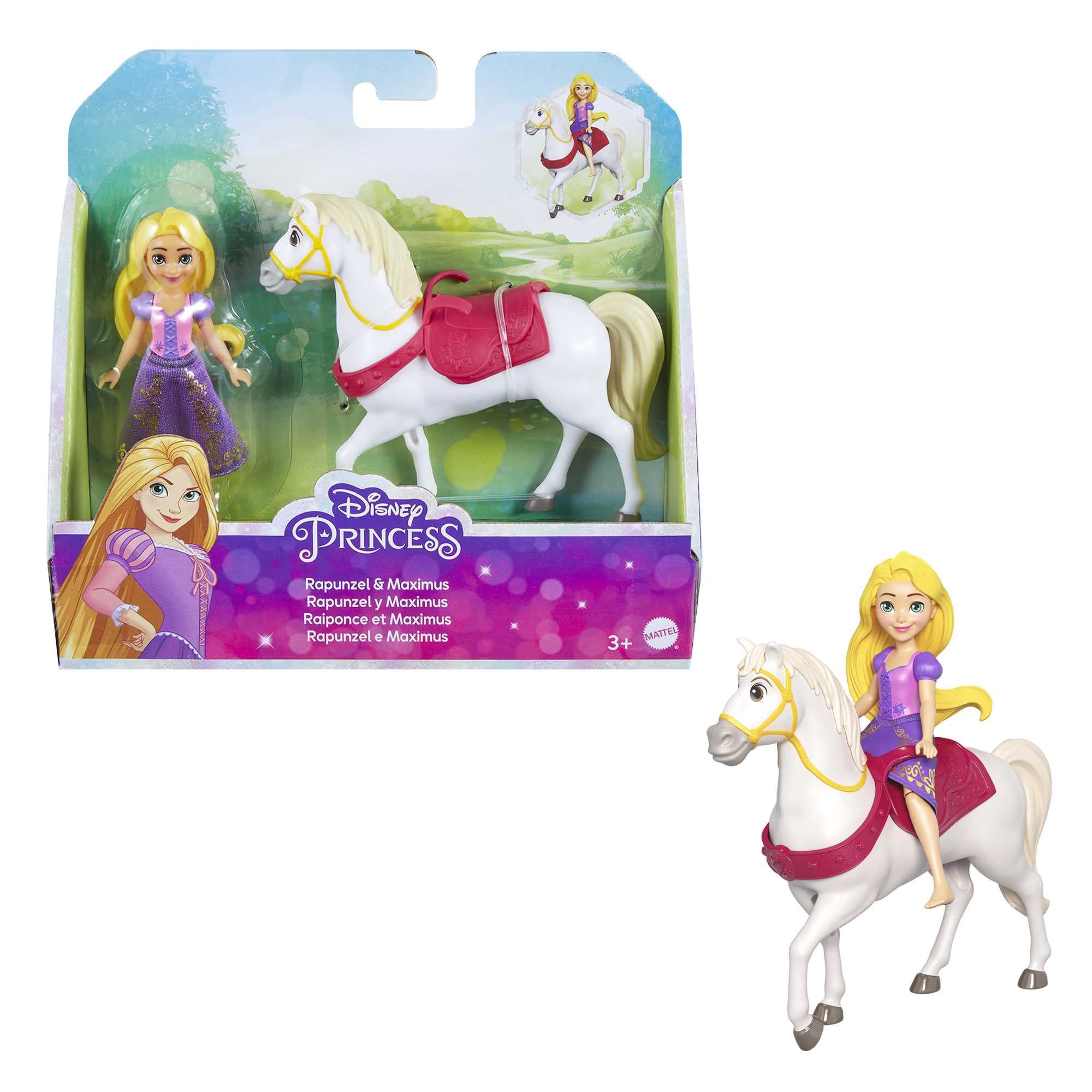 Disney Princess Toys, Rapunzel Posable Small Doll and Maximus Horse Inspired by the Disney Movie Tangled, Gifts for Kids, HLW84