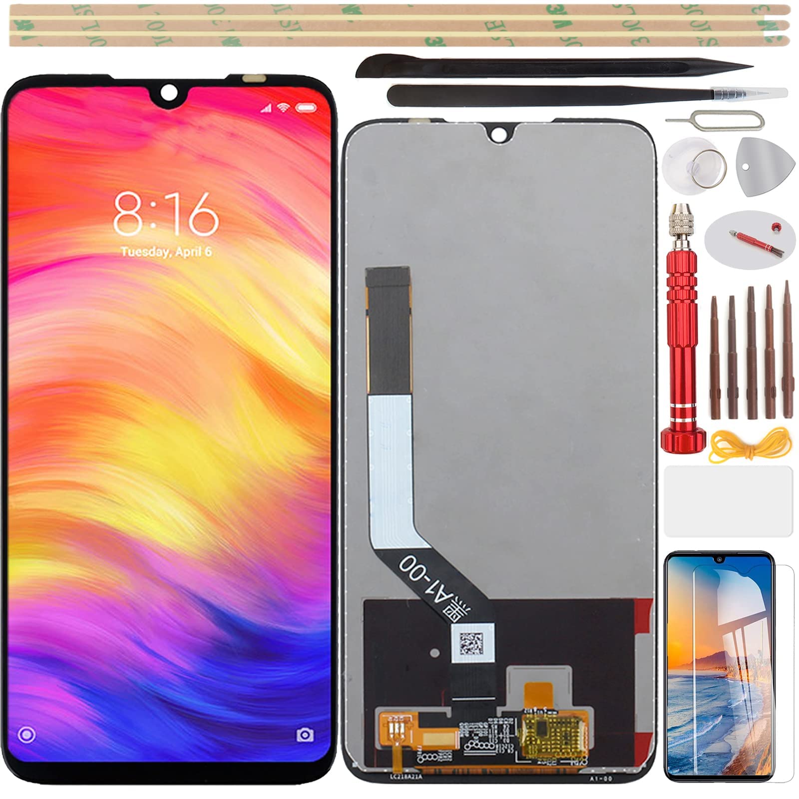 YHX-OU 6.3 inch LCD display touch screen screen with tool + screen protector (black)