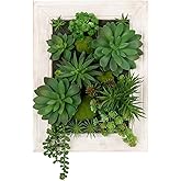 Hollyone White Artificial Succulents Hanging Plants Large Rectangle Wall Shelves with Wooden Planter Fake Hanging Plants for Indoor Outdoor Bedroom Bathroom Boho Wall Decor