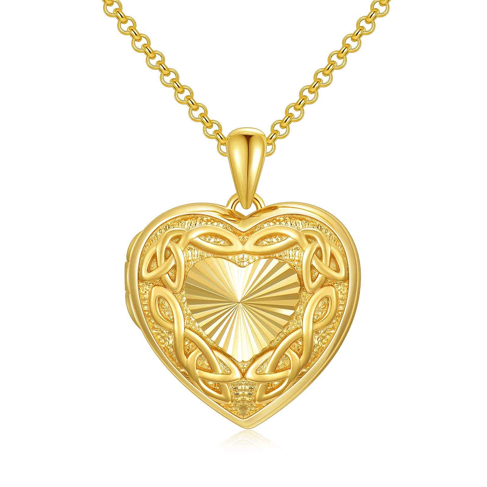 SOULMEET 18k Gold Plated Silver Heart Celtic Locket Necklace That Holds 2 Picture,I Love You Forever,20" (Locket only)