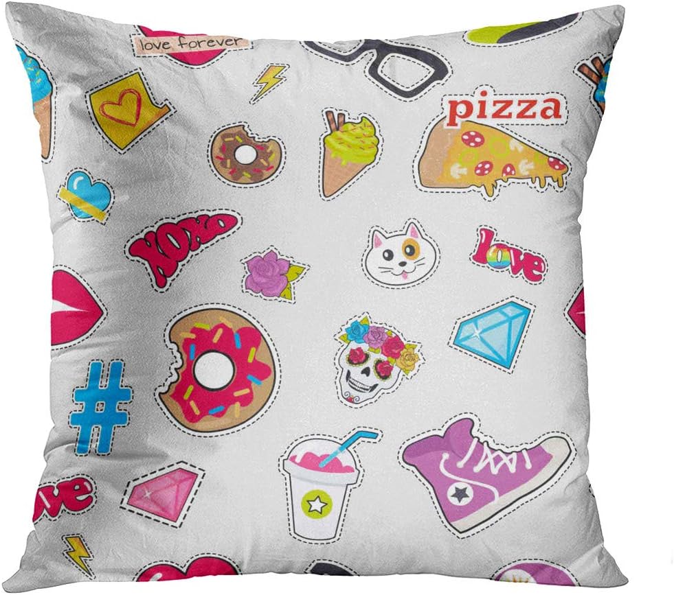 Qryipd Throw Pillow Cover Square 16 X 16 Inch Male Colourful Cap Violet Sport Pizza Bitten Doughnut Muzzle Cat Human Flower Cushion Home Decor Living Room Bedroom Office Polyester Pillowcase
