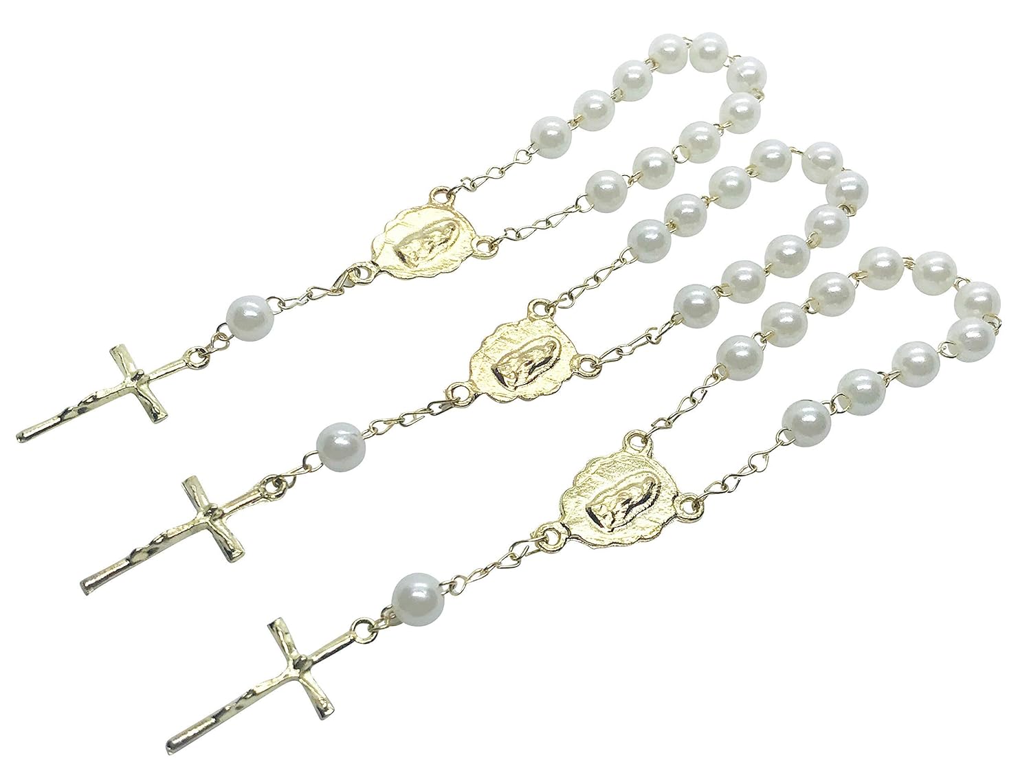 Amazon Com 25 Gold Plated Mini Rosary For Baptism Favors In Ivory