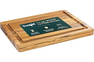 Yes4All Durable Teak Cutting Boards for Kitchen,[16.5''L x 13''W x 1.5”Thick] Medium Edge Grain Cutting Board, Pre Oiled Wood