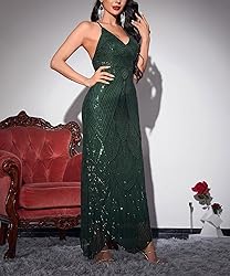 Women's V Neck Spaghetti Straps Sequin Sparkly