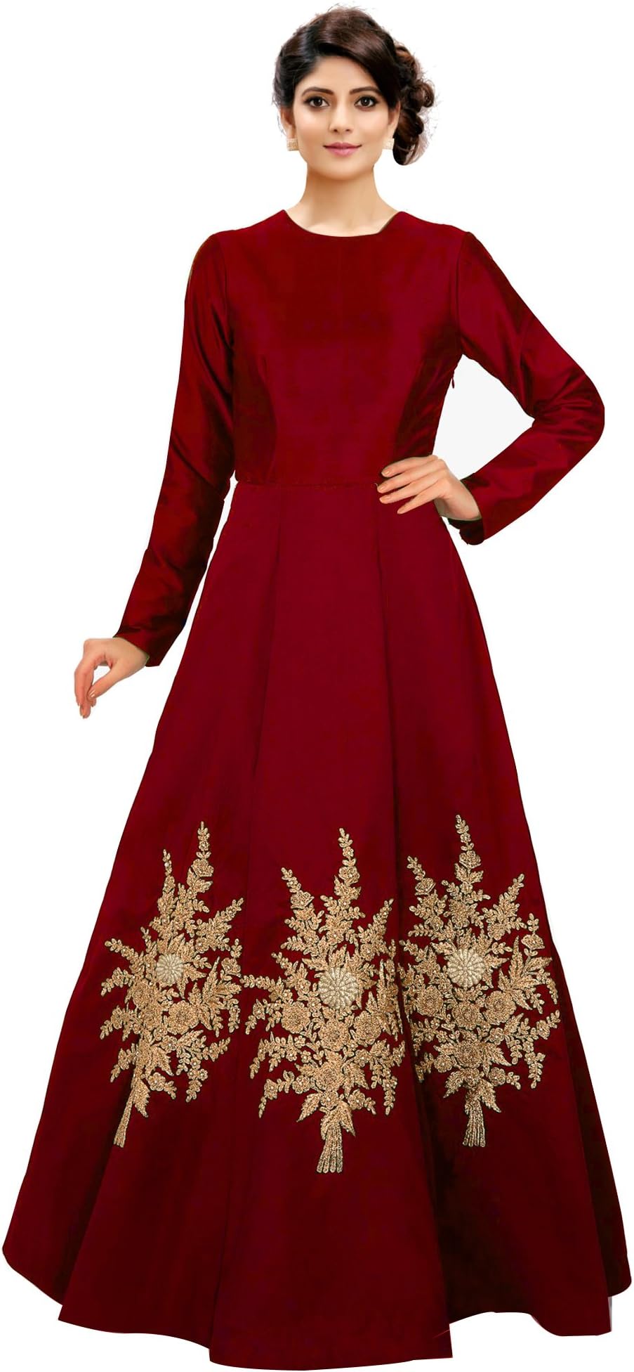 Siddeshwary FabWomen's Embroidered Gown (Red_Free Size)