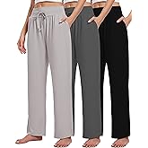 Kivdol 3 Pack Women's Lounge Pants Wide Leg Yoga Sweatpants with Pockets High Waisted Drawstring Lounge Loose Workout Jogger