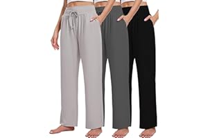 Kivdol 3 Pack Women's Lounge Pants Wide Leg Yoga Sweatpants with Pockets High Waisted Drawstring Lounge Loose Workout Jogger
