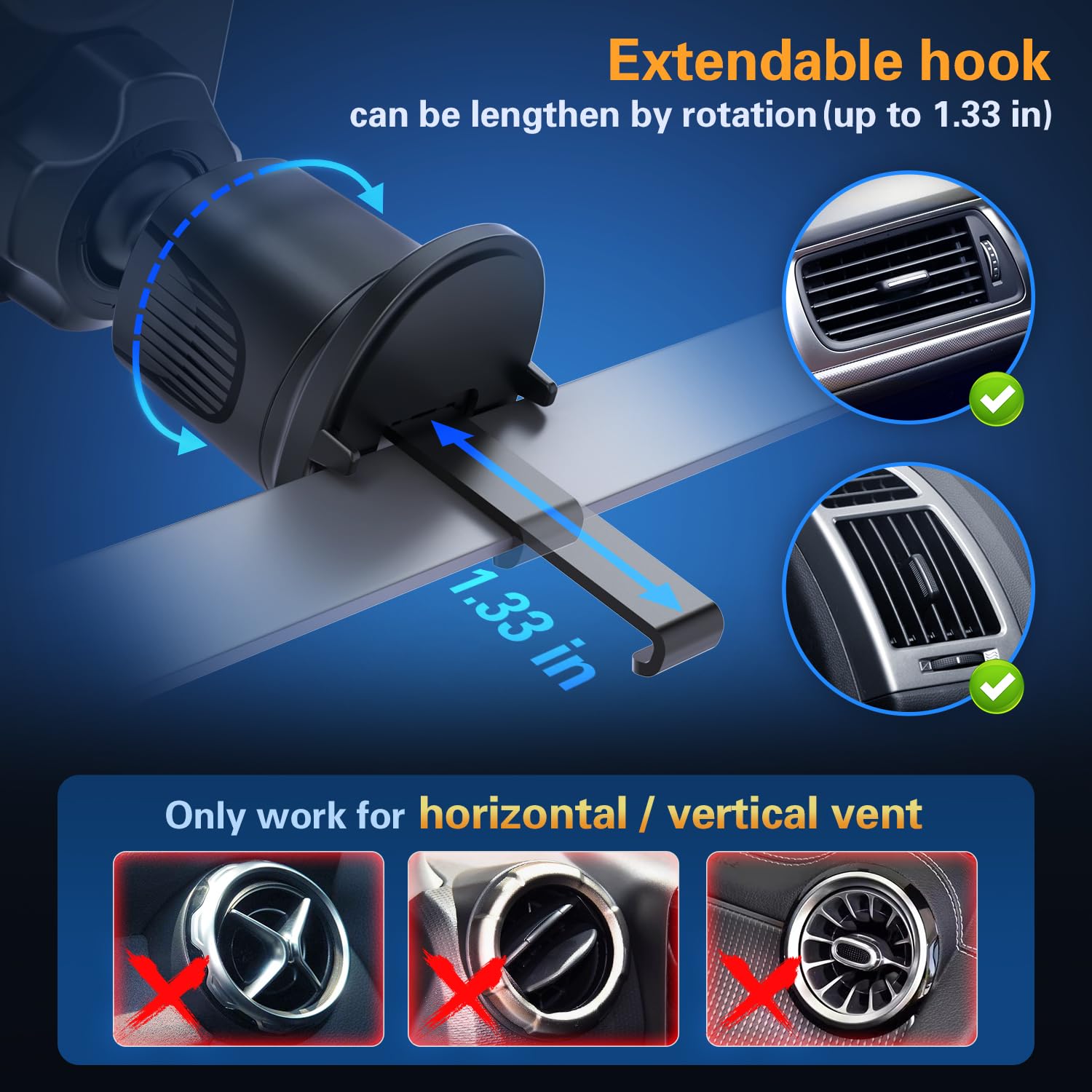 pop-tech Car Vent Phone Mount for Thick Socket Grip, Air Vent Clip Phone Holder Compatible with Magsafe Wallet Black & iPhone Samsung Card Holder, Cellphone Stand with Sticky Adhesive