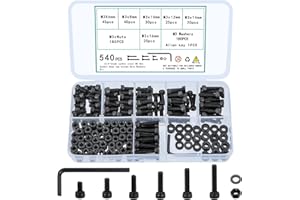 TOOINKCV 540 Pcs M3 Screws Bolts and Nuts Assortment Kit, Small Hex Socket Head Cap Screws Assorted Nuts and Bolts, M3 Metric Screw Assortment Set with Washers