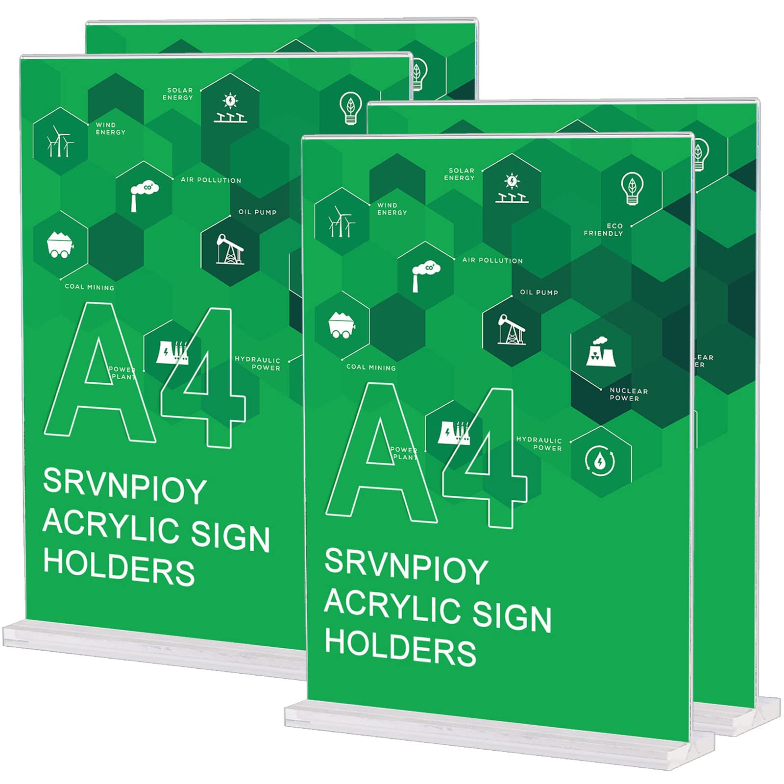 Srvnpioy A4 Acrylic Sign Holder (Pack of 4) Clear Table Stands A4 Menu Holders for Tables, A4 Plastic Display Stand Up Table Talkers for Restaurants, Hotel, School, Office