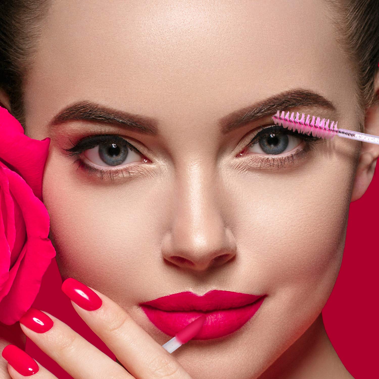 100 Pieces Glitter Lip Brush Crystal Lip Brush Disposable Lip Gloss Applicator Lipstick Gloss Wands and 100 Pieces Eyelash Brush Mascara Wands Applicator Makeup Tool: Beauty