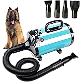 GULUQI High Velocity Professional Dog Grooming Dryer,Adjustable Temperature and Speed Hair Dryer for Pets with 4 Nozzles