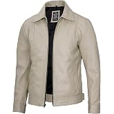 Mens Leather Jacket - Real Lambskin Vintage Style Leather Jackets For Men | Shirt Collar with Front Zip Closure, Full Polyester Inner Lining, Open Cuffs, Front Slant and Inside Mobile Pocket