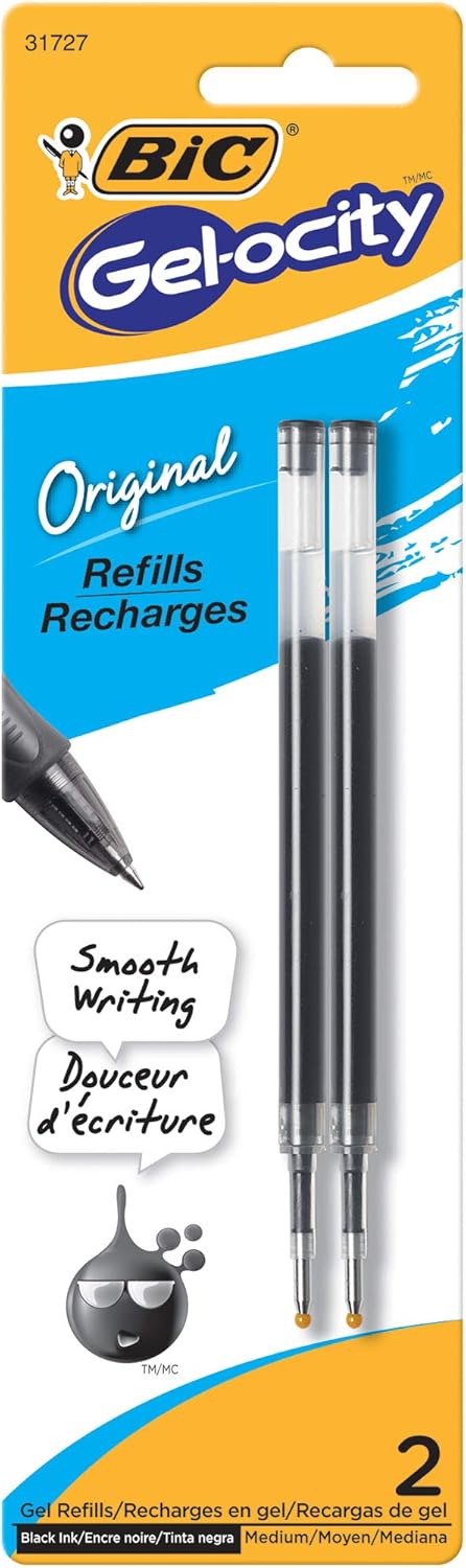 BIC Gel Refill, fits Velocity Gel, Pro+ Gel, ReAction Gel, Triumph Gel, Black, (Pack of 12, 2 Refills per pack, 24 Refills) 31727