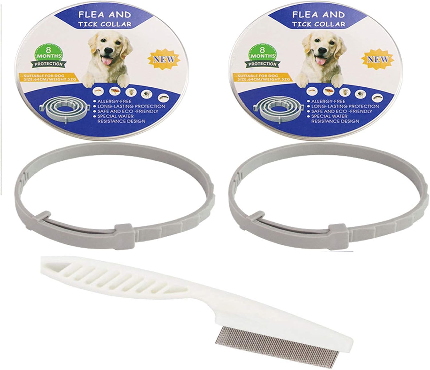 Amazon ２個の ペット ノミ取り首輪 くしを1本加える 犬 虫除け 首輪 天然 アロマ 抗菌 殺菌 ノミ取り 蚤対策 防水 効果8ヵ月 犬 猫用 長さ調節可能 Pvc製 安全で過敏ではない 虫除け ノミ シミ 蚊などを防ぐ グレー 犬 63 5 Cm Mendy
