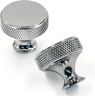 Amerdeco 10 Pack Polished Chrome Knurled Cabinet Knobs 1.2 inch Diameter