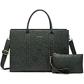 LOVEVOOK Laptop Tote Bag for Women, Vintage Leather Work Bags 15.6 inch Laptop Bag, Waterproof Computer Bag Business Office Briefcase, Green