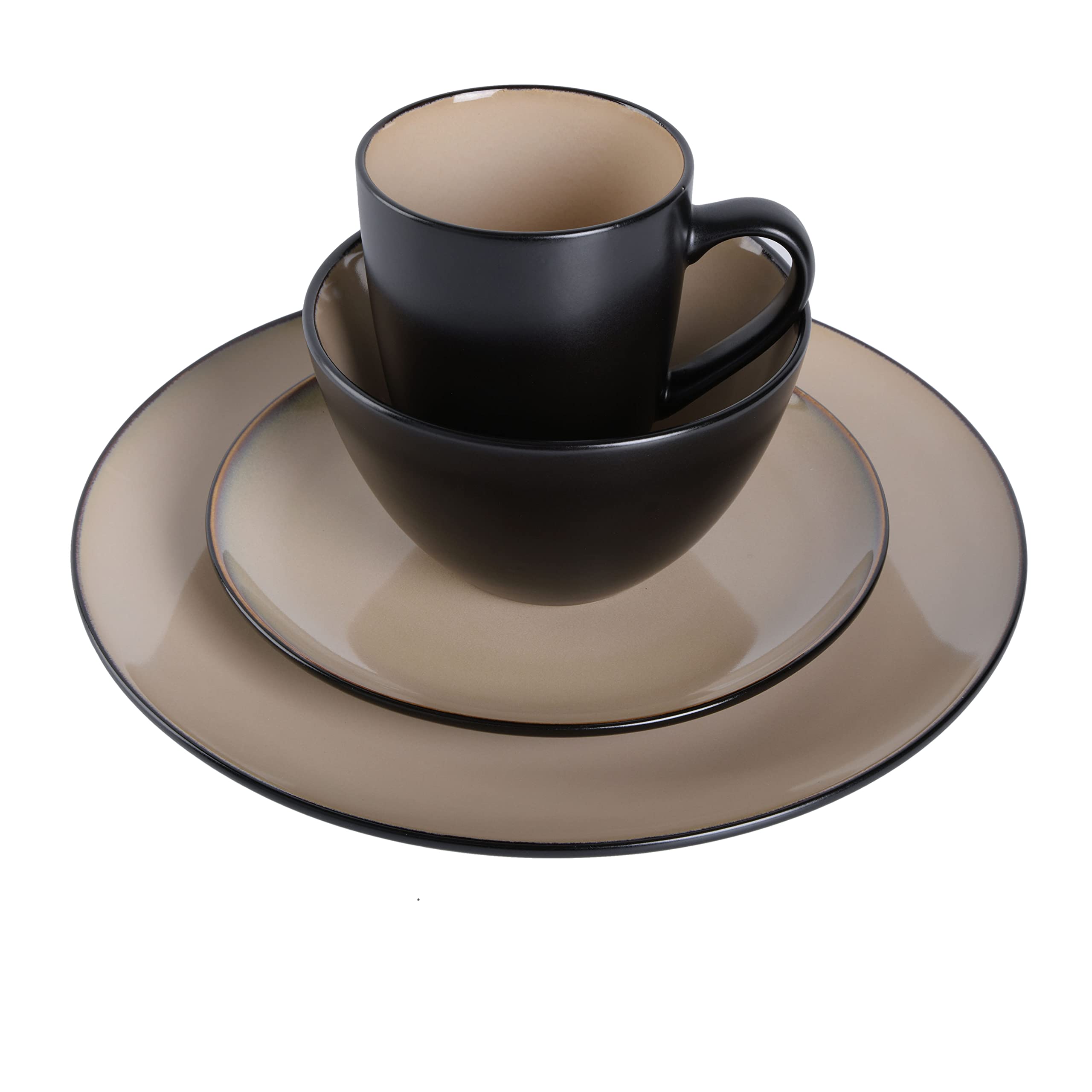 Gibson Elite Soho Lounge Geschirr-Set, rund, reaktiver Glasur, Steingut, Service für 4 Personen (16-teilig), Taupe 3