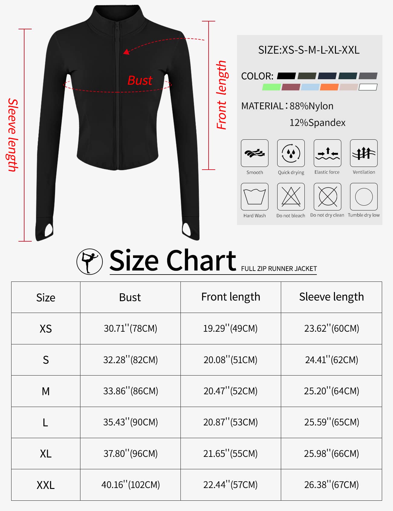 Gihuo Women's Athletic Full Zip Lightweight Workout Jacket with Thumb Holes