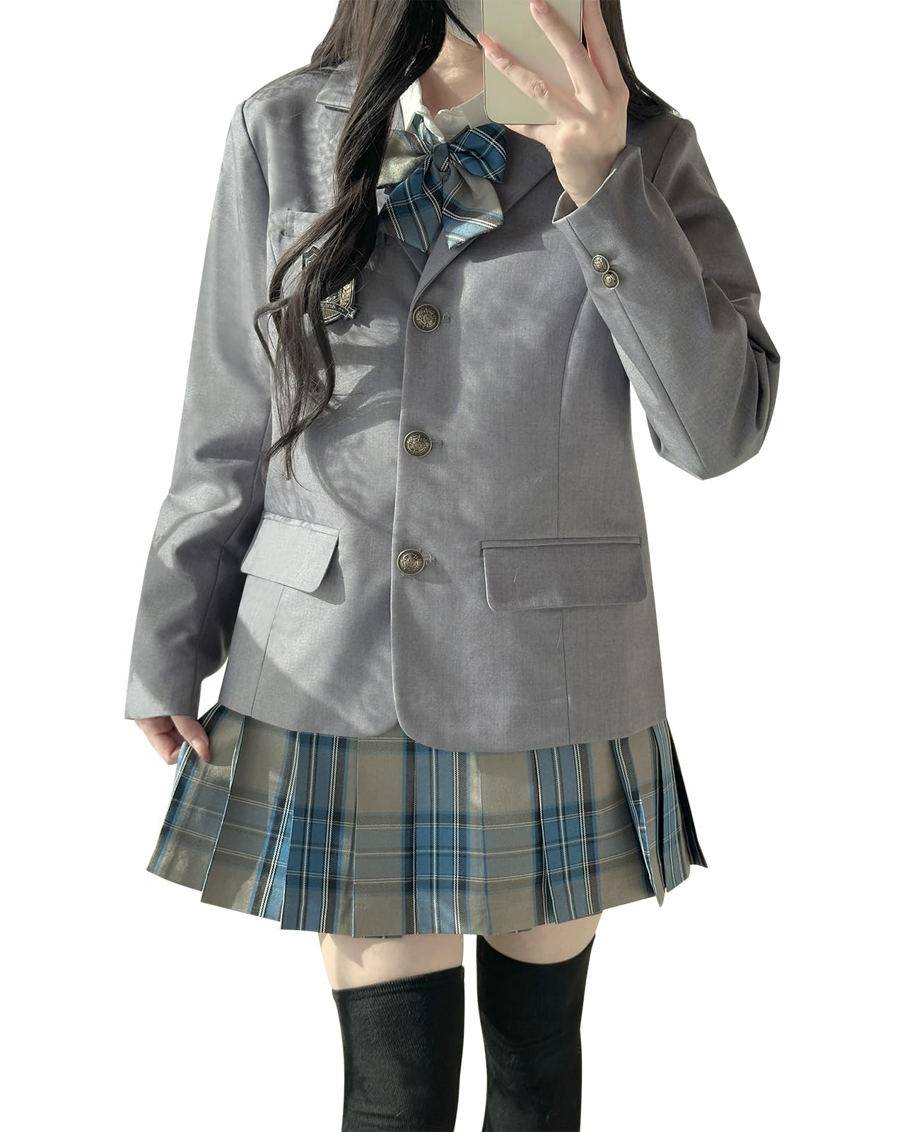 [QOOLYㅤ] スクール 制服 JK コスプレ ブレザー プリーツ 衣装 女子高生 学生服 イギリス風 春秋 通学 通勤 5点セット アッシュブルー 2XL の商品画像