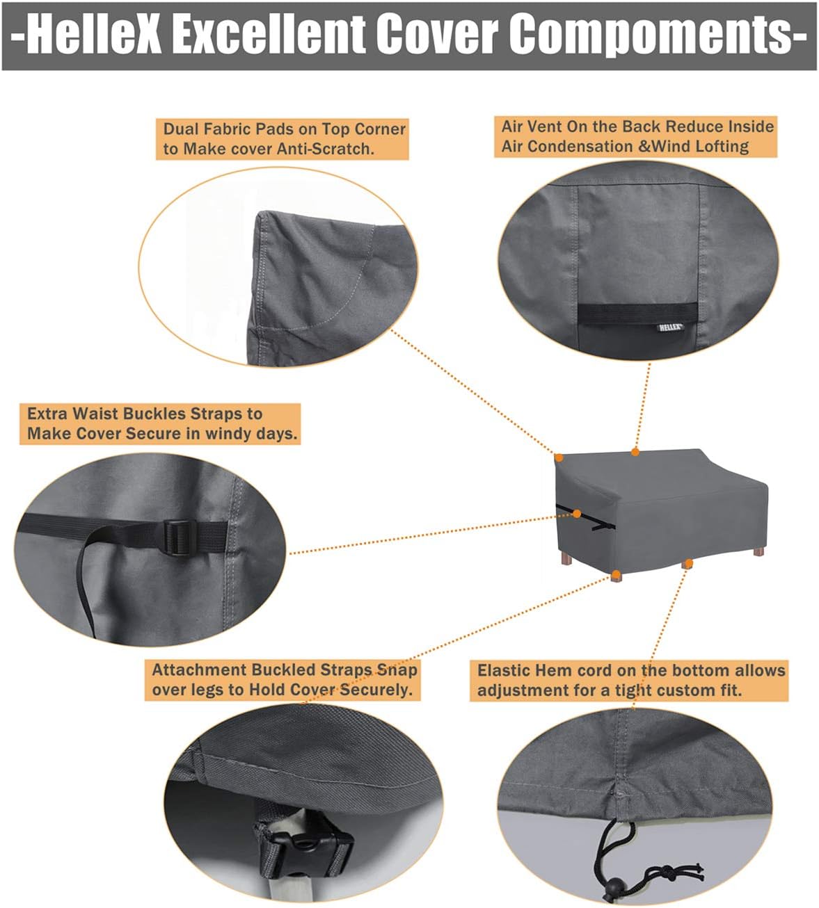 Hellex-2 Seater Patio Deep Lounge Sofa Cover/ Loveseat Covers Waterproof -59W x40D x31H Inch-Durable Woven Fabric Outdoor Patio Furniture Cover for Sofa/ Love seat/ Bench Covering-Gray: Kitchen & Dining