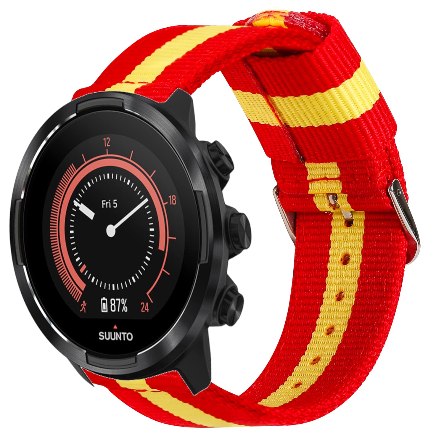 ESTUYOYA - Nylon bracelet compatible with Suunto 9/7/Traverse/Diesel Smartwatch DZT2009/Fossil Q Machine Hybrid, Spain flag Colors Sports Style 24mm - Rojigualda