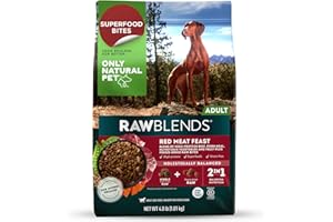 Only Natural Pet Raw Blends Infused Grain Dog Food, High Protein All-Natural Whole Ingredients & 100% Raw Meat Bites, Red Meat Feast, Low Phosphorus, Dehydrated Mix for Large Breed & Picky Eaters, 4lb