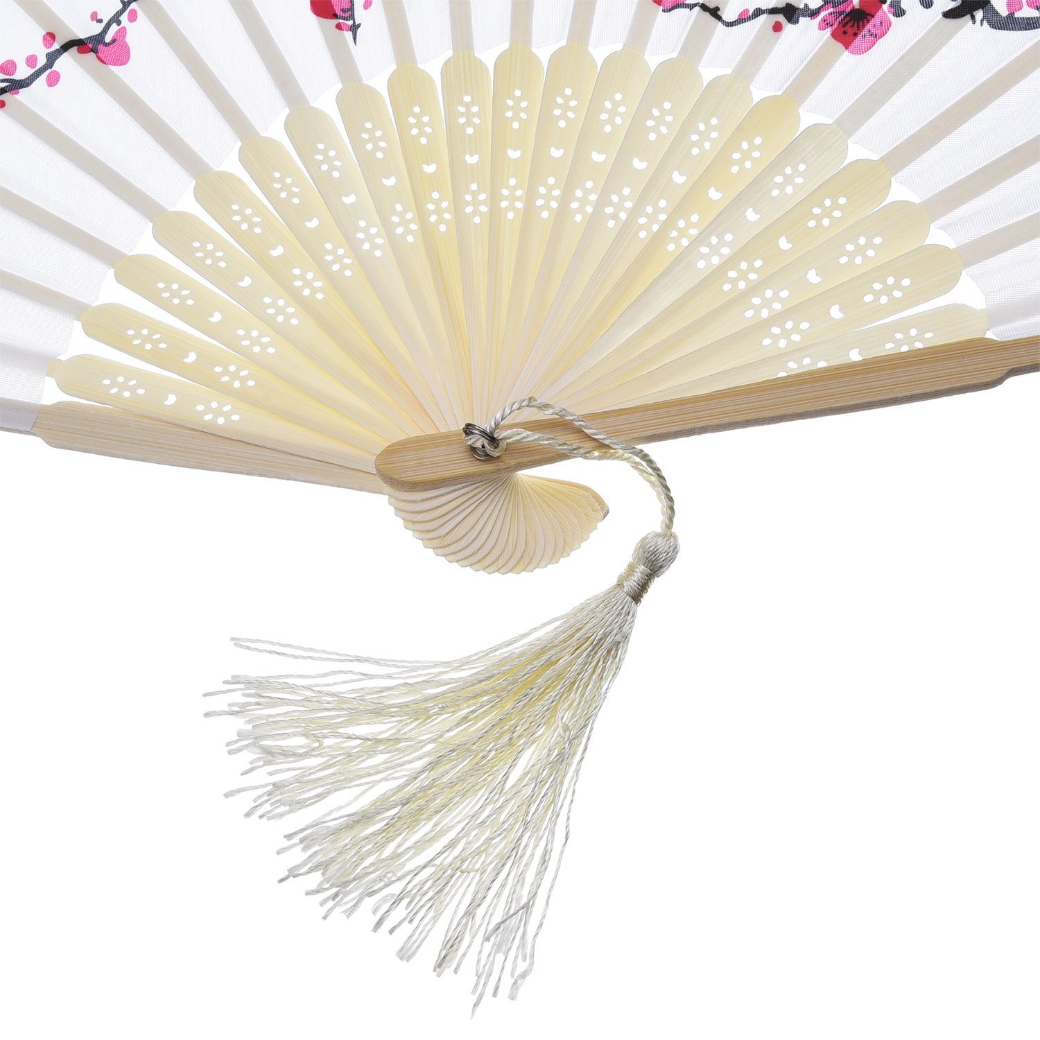 Hotop 2 Pieces Handheld Fans Silk Folding Fans with Bamboo Frames Handheld Portable Chinese Style Crafts for Dancing Photography Props Home Wedding Party Decor(Cherry)