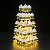 OLACHIKKO Cupcake Stand, Elegant Cupcake Holder with Brighter Yellow LED String Light, Clear 5-Tier Square Acrylic Cupcake Tower for Wedding, Birthday, Baby Shower, Party (Yellow light)