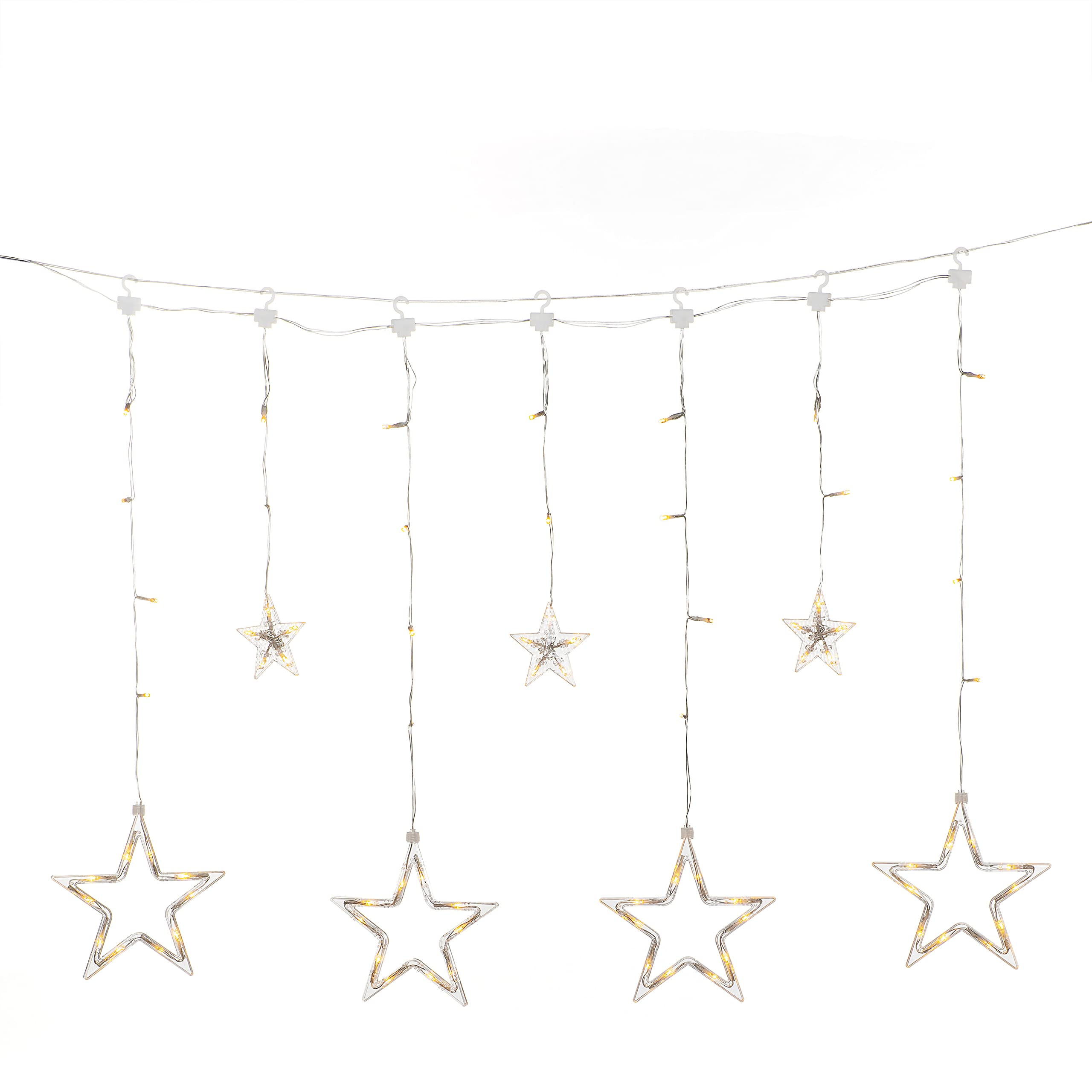 Konstsmide Christmas LED Star Light Curtain/Outdoor or Indoor (IP44) / Multifunction inc Static / 48 Amber White Diodes/Transparent Cable, 4046-803EE