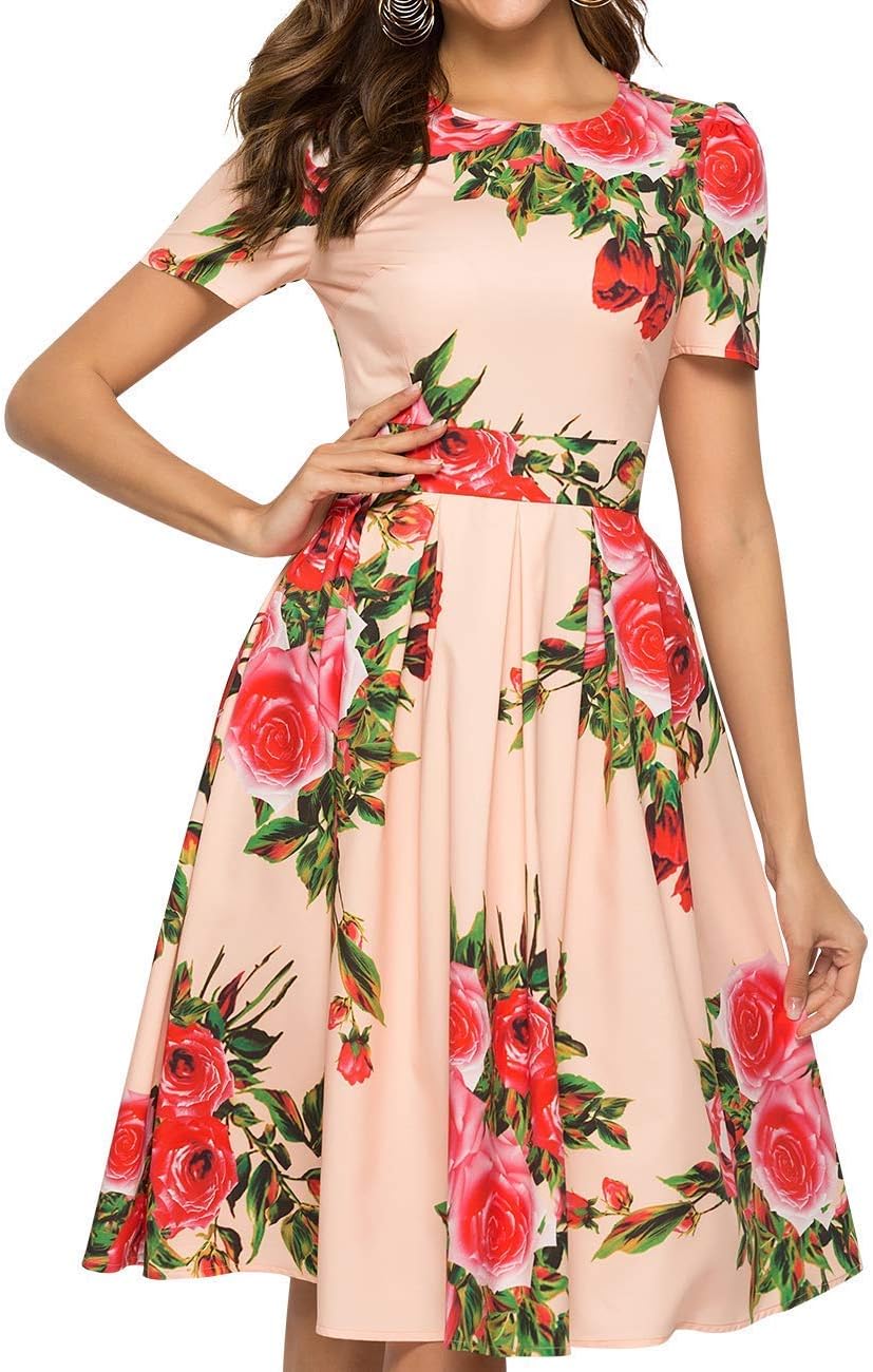 JOJJJOJ Women's 50s Floral Cocktail Vintage Retro Dresses Elegant Midi Evening Dress 3/4 Sleeves (S, 0015muticolored)