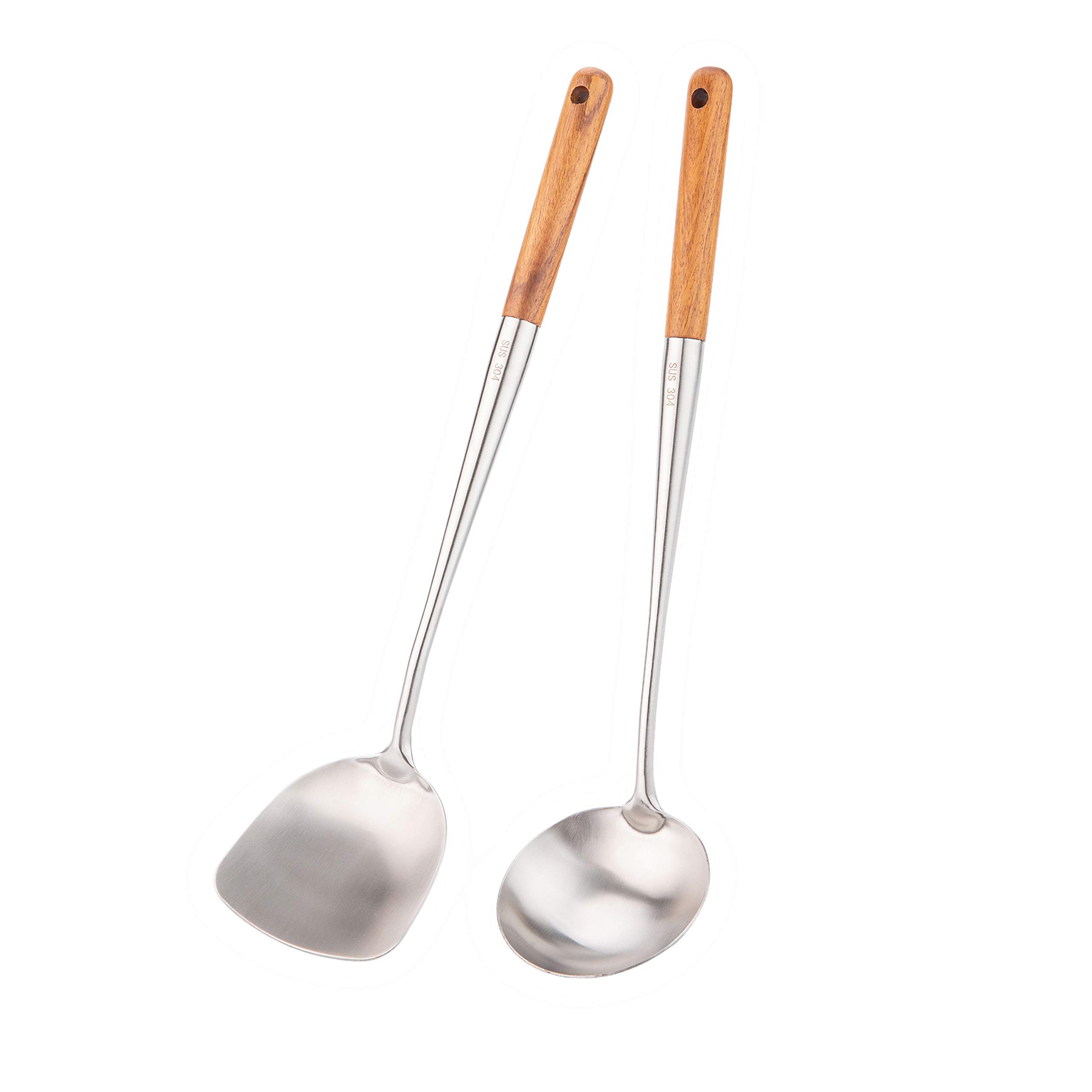 Wok spatula and ladle Tool Set, 17inches spatula for wok, 304 Stainless Steel wok spatula. — image 1